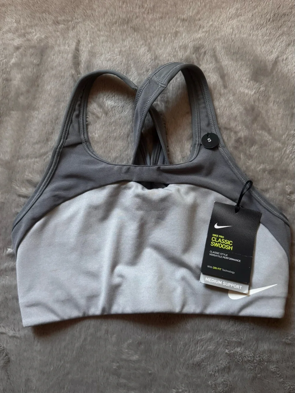 Nike Grey Dual-Tone Classic Swoosh Medium Support Sports Bra
